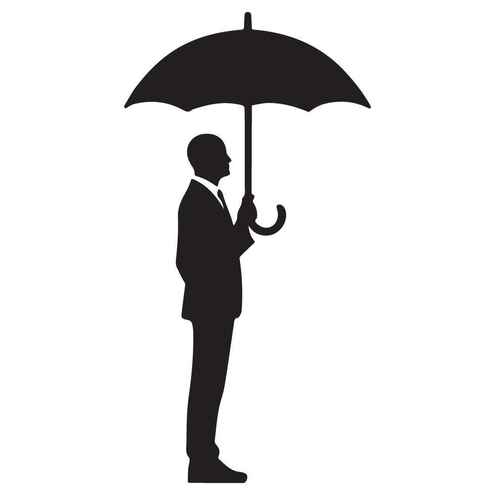 Businessman Silhouette Holding an Umbrella for Protection vector