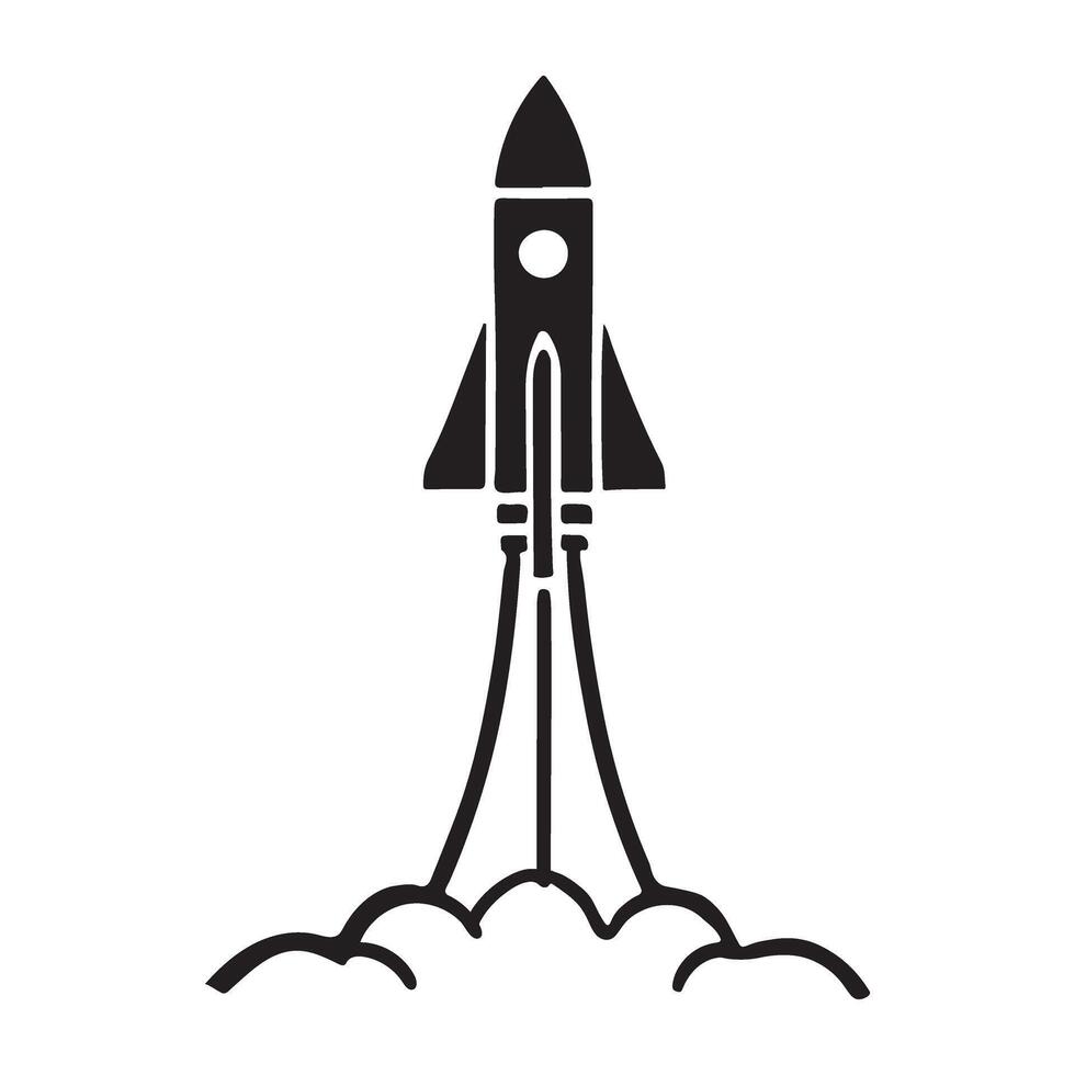Rocket Launching Silhouette Illustration Space Exploration Icon vector