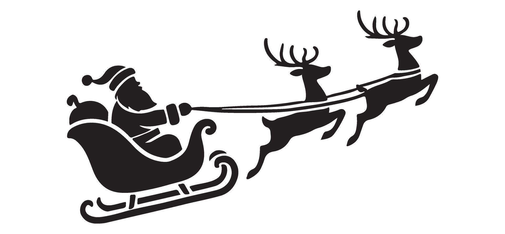 Santa Claus Reindeer Sleigh Silhouette Christmas Art vector