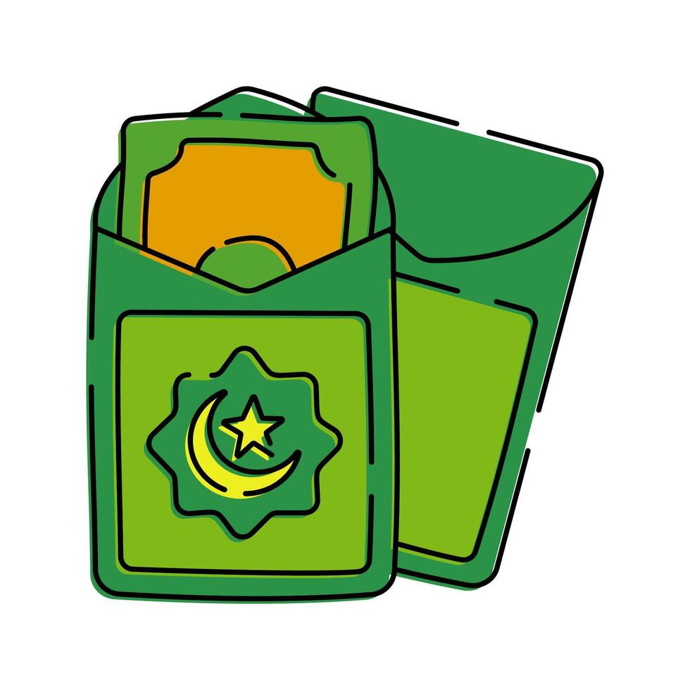 A green envelope containing money, often given as part of Eid al-Fitr celebrations. vector