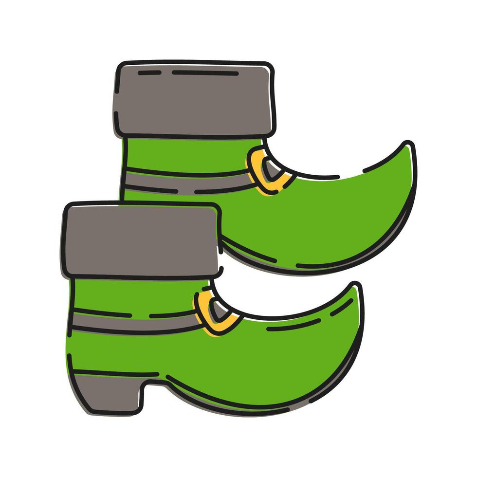 Leprechaun Shoes Illustration, Green boots with golden buckles Illustration, part of traditional leprechaun attire. vector
