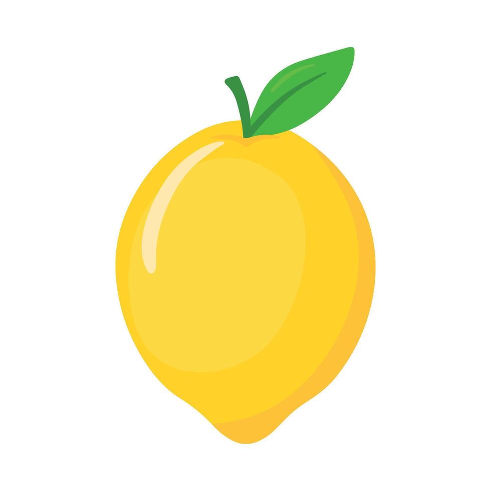 Fresh Lemon Fruit with Leaf Icon Illustration in Cute Cartoon Design vector