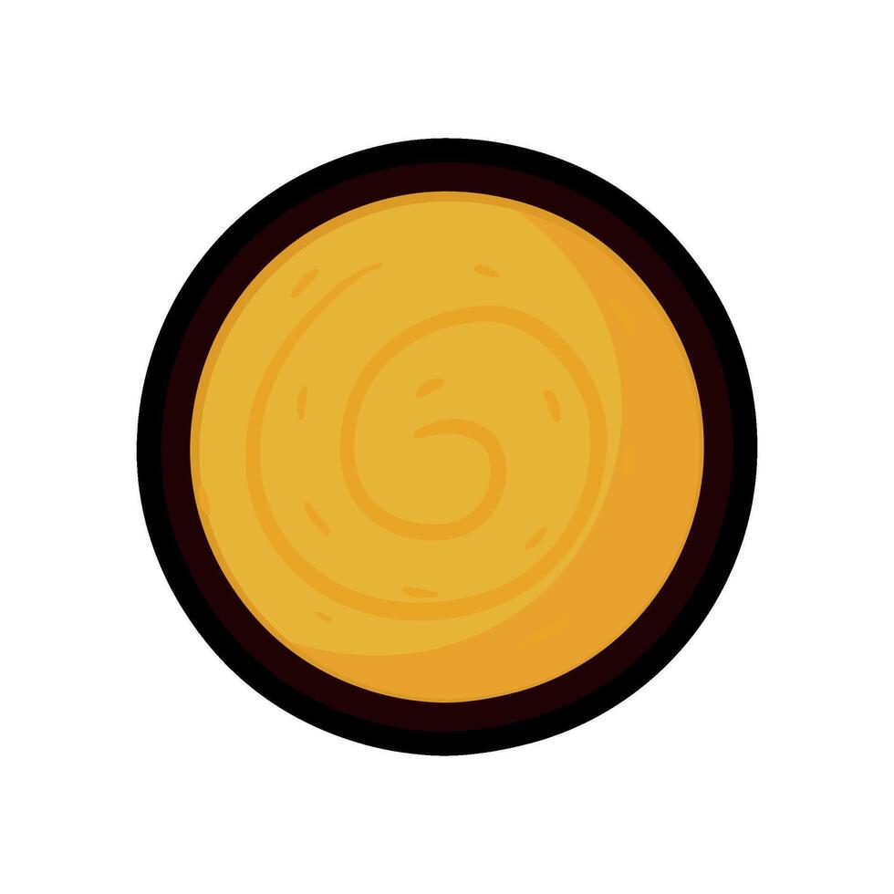 Yellow mustard dip sauce top view in a bowl flat icon illustration for food ingredient and seasoning vector