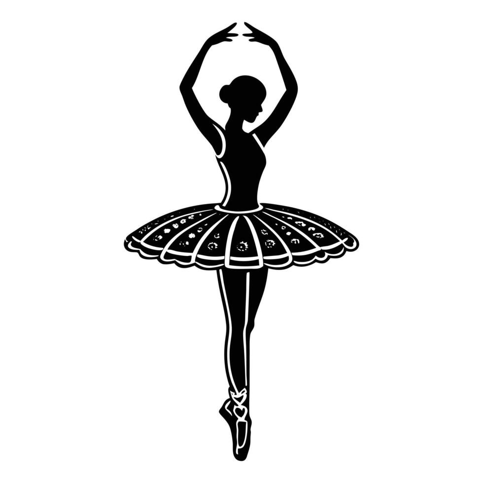 A graceful silhouette of a ballerina mid-pirouette, with her arms forming a flowing arc above her head. vector