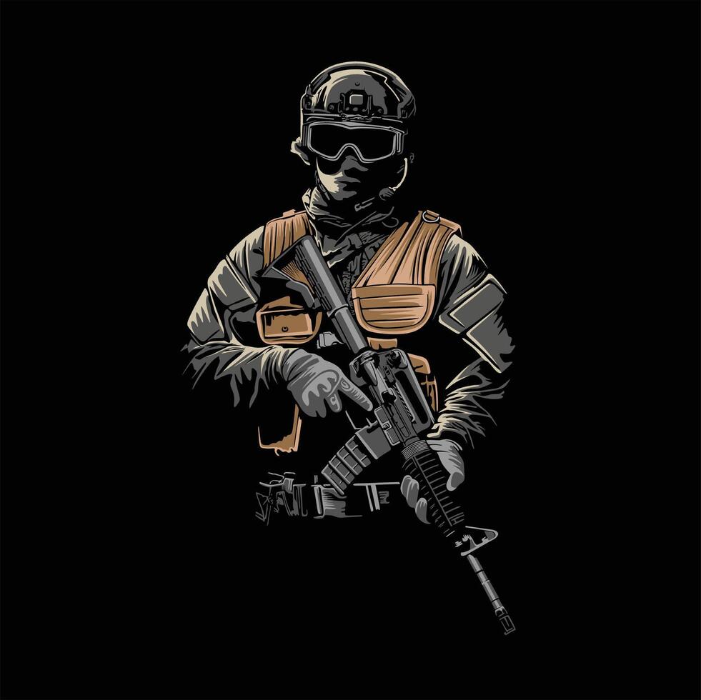 soldier with ak47 rifle in hand vector