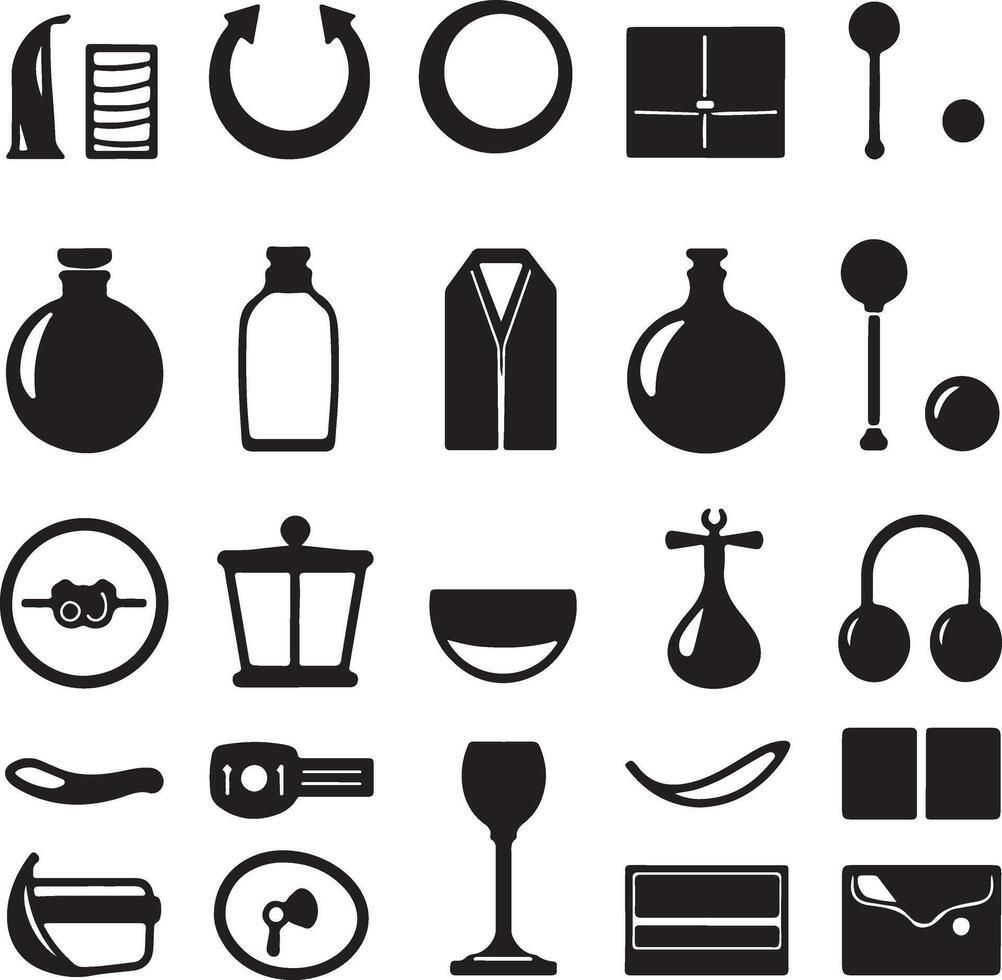 Various black and white icons of various objects vector
