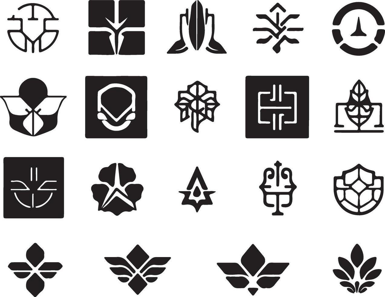 A set of black and white symbols vector
