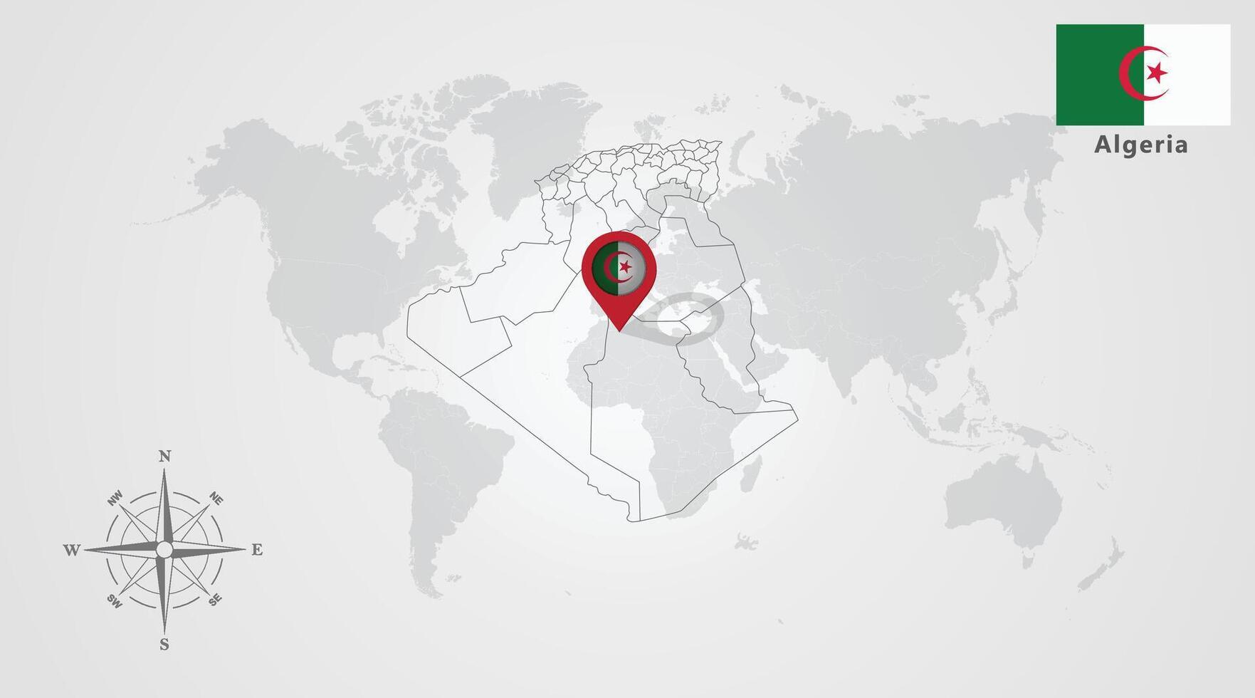 Algeria map outline and Algeria flag icon design vector