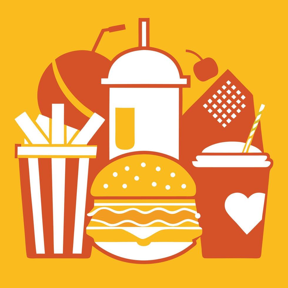 Set of fast food silhouette chicken grill, pizza, chicken sandwich, pasta, burger, French fries, sandwich, chicken wings vector