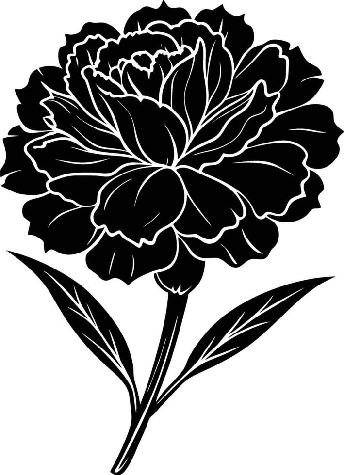 Black and White Carnation Icon. Bold Flower Silhouette for Graphic Design vector