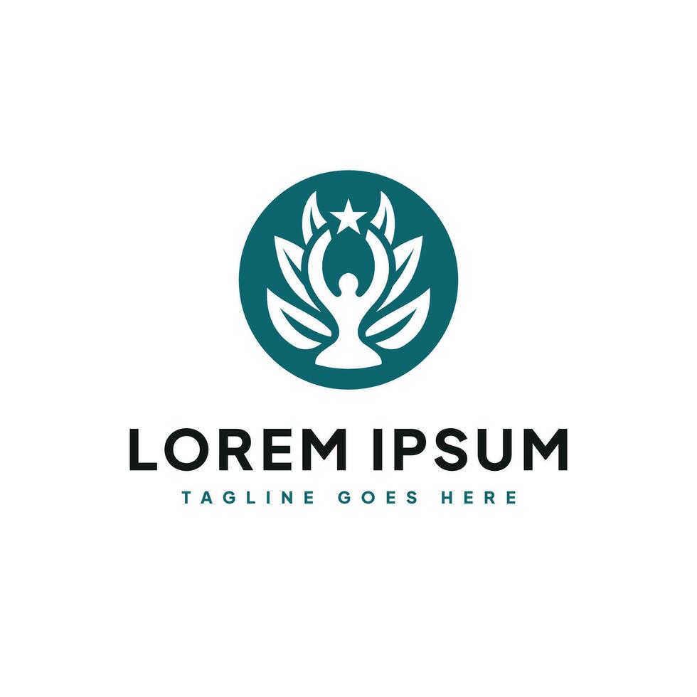 Elegant Education Logo with Abstract Human Image with leaves beside it, and Star in Light Blue Circle Design vector