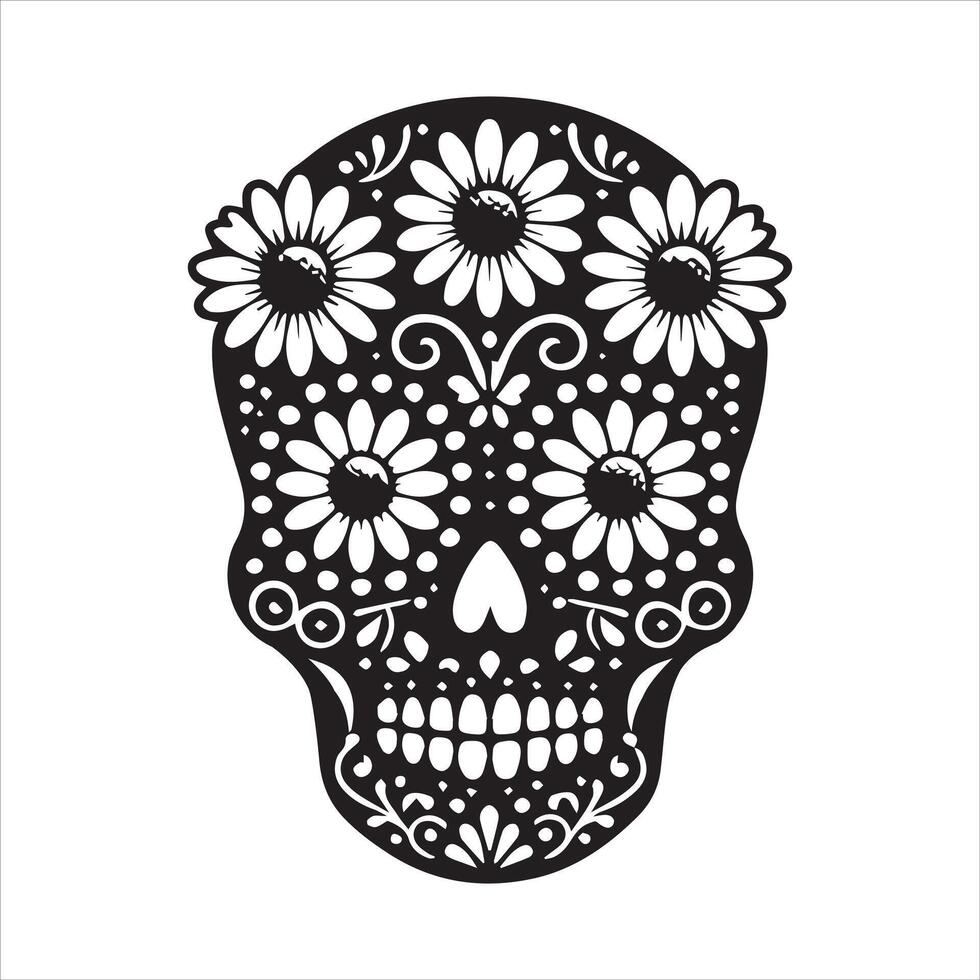 Hand-drawn Mexican Sugar Skull Art for Projects vector