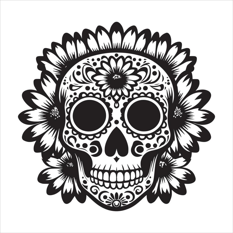 Decorative Sugar Skull with Floral Patterns Clipart vector