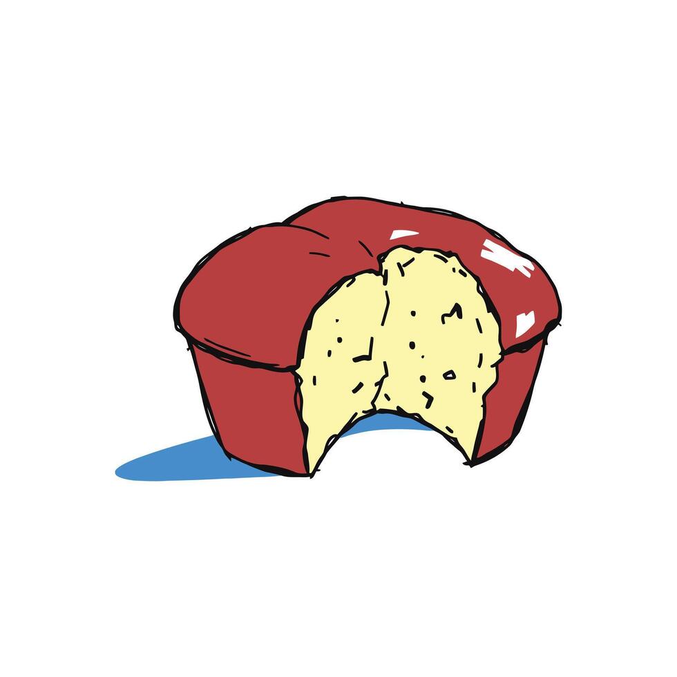 Hand-Drawn Pudding Graphic Highlighting Inner Texture and Bite vector