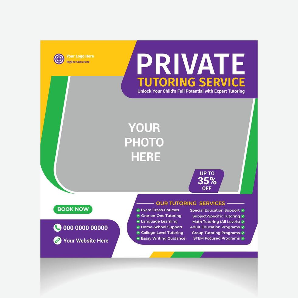 Private Tutor social media post design template vector