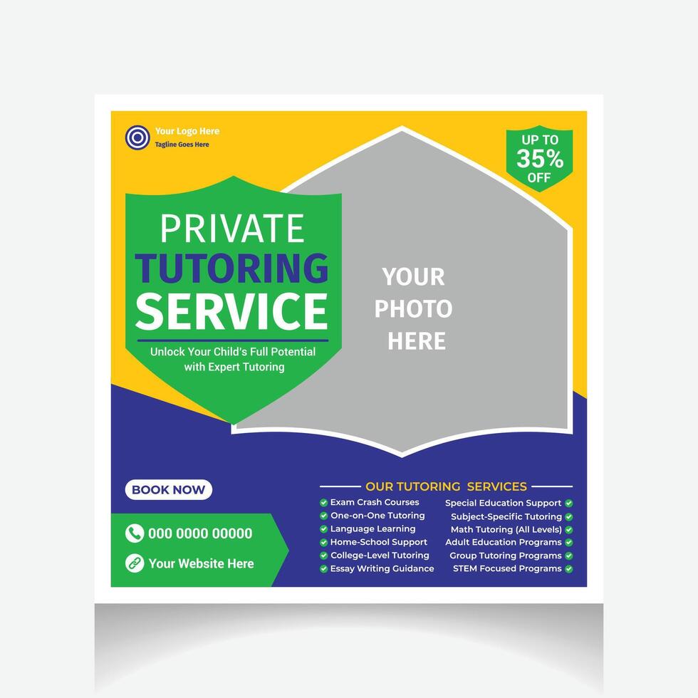 Private Tutor social media post Template vector