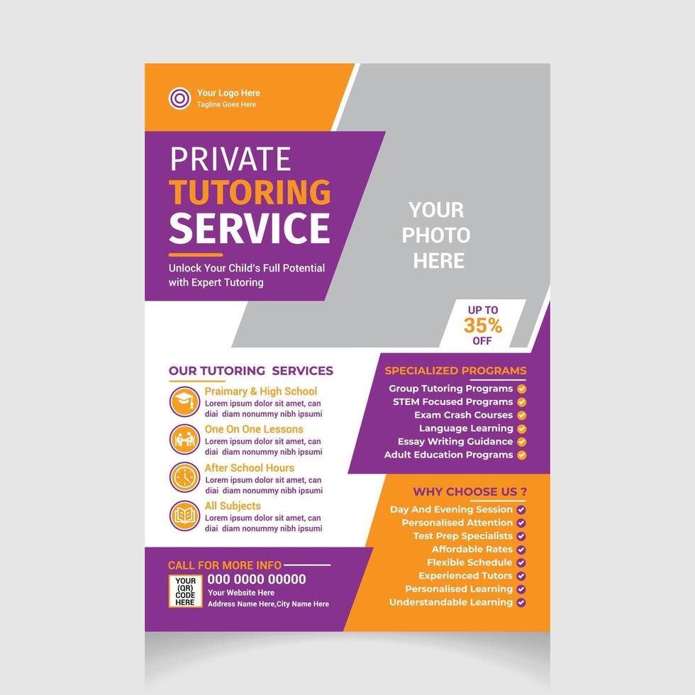 Private Tutor Flyer design template vector