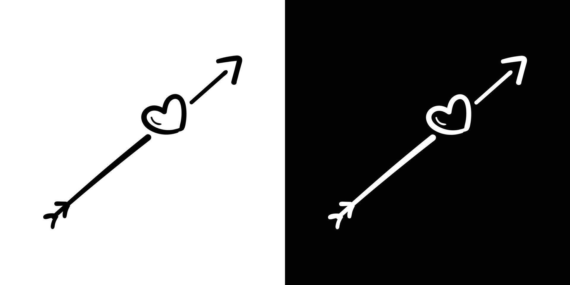 Hand drawn arrow heart line art background isolated vector