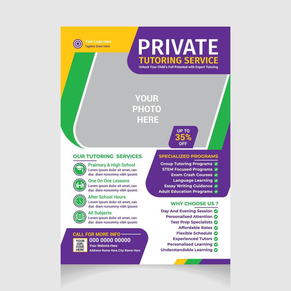 Professional Private Tutor Flyer Template vector
