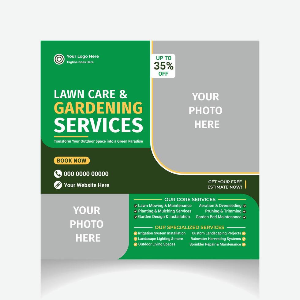 lawn and garden design social media post template layout vector