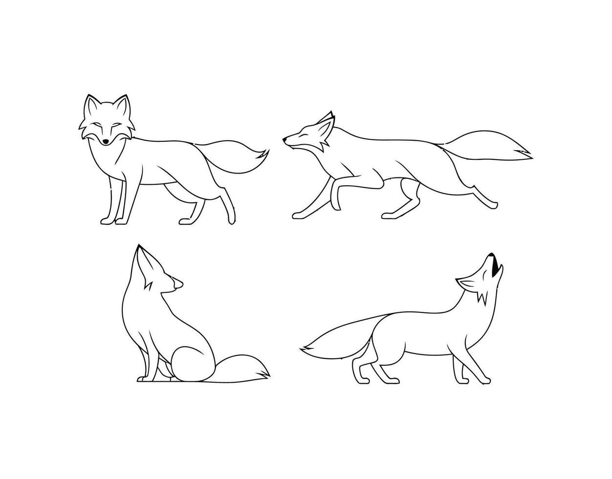 Minimal Arctic Fox Outline Silhouette Collection vector