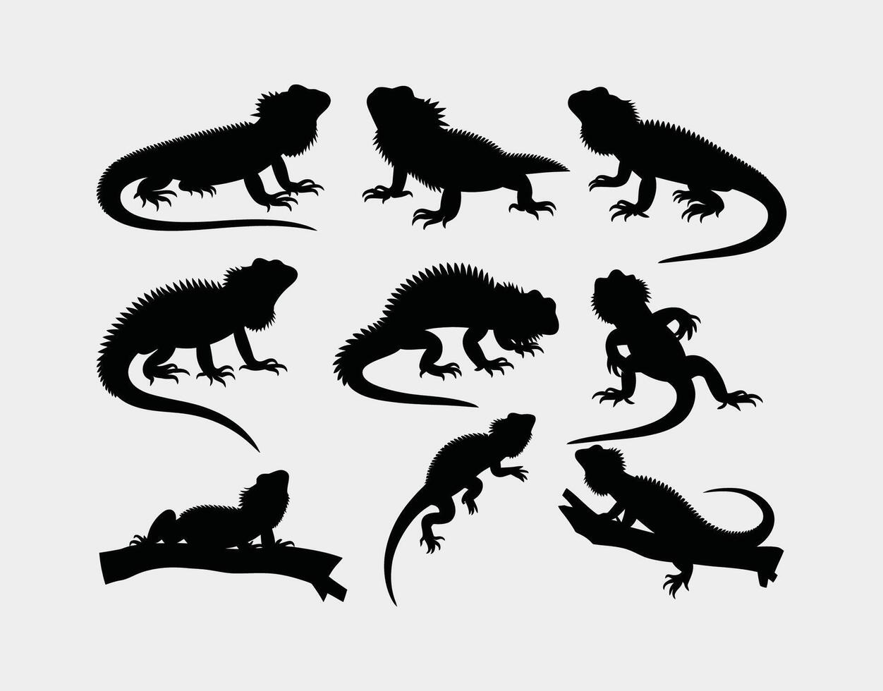 Bearded Dragon Silhouette Collection Template in Various Poses vector