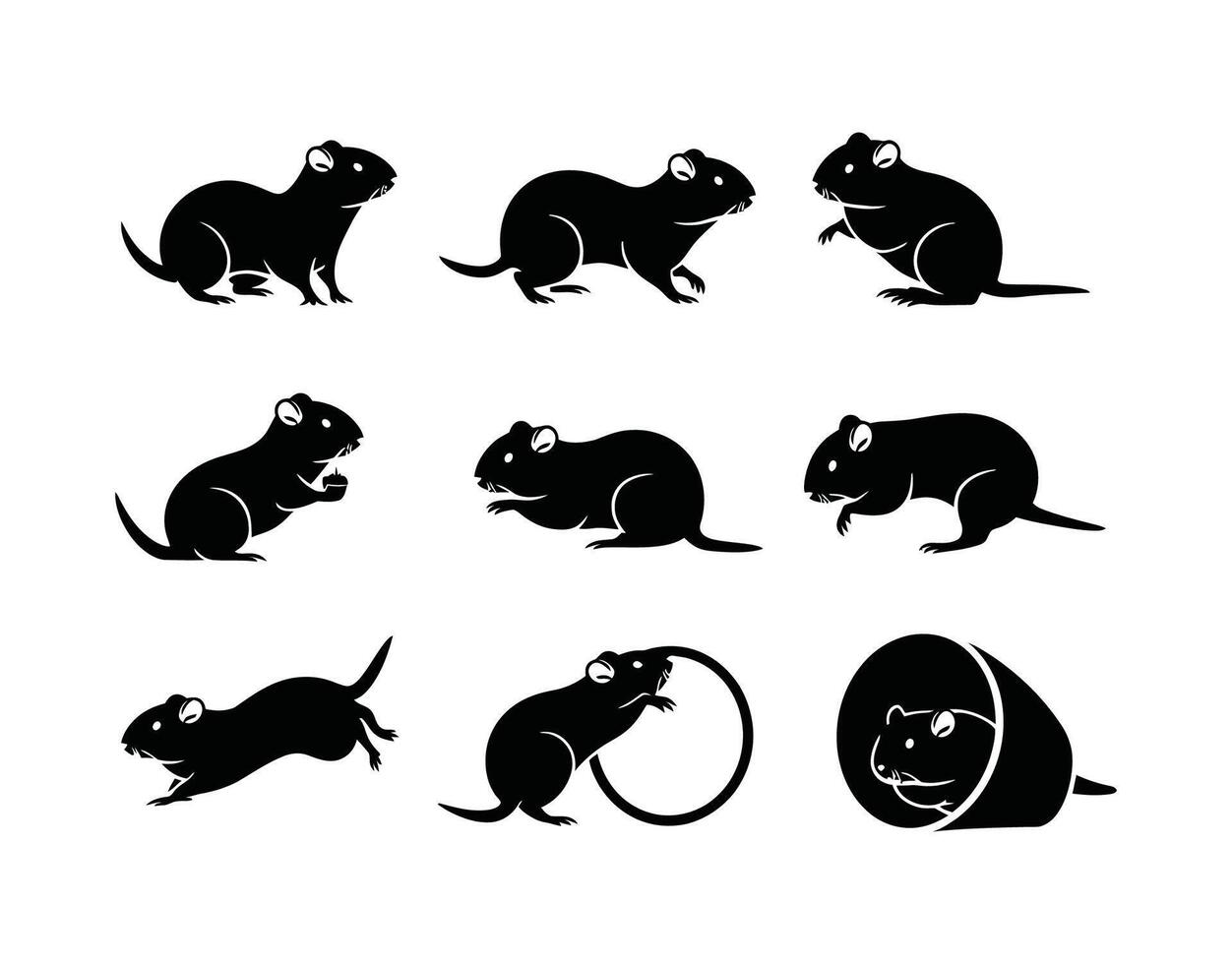 Gerbil Poses Silhouette Template Collection vector