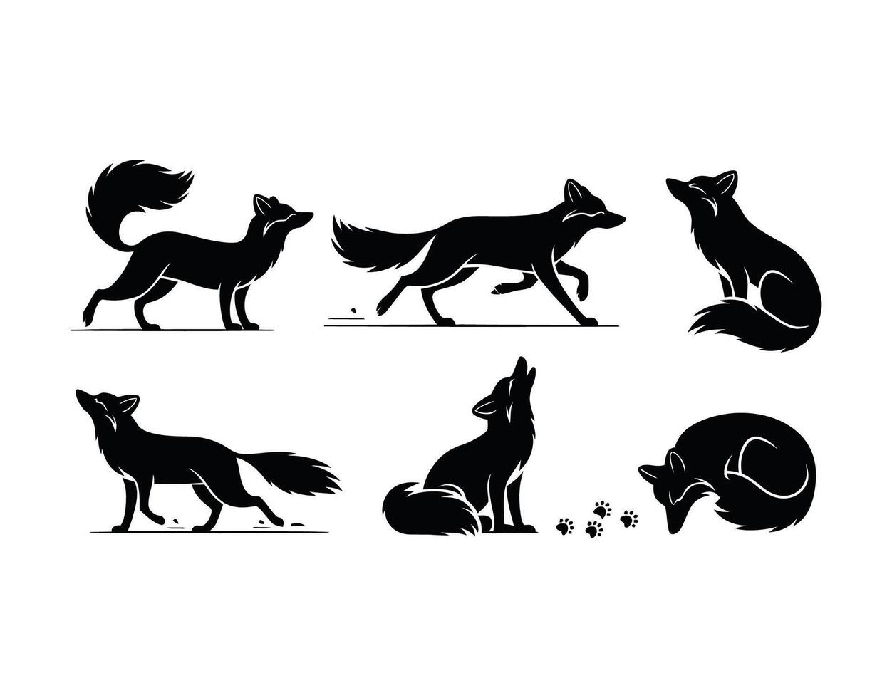 Minimal Arctic Fox Silhouette Collection Set vector