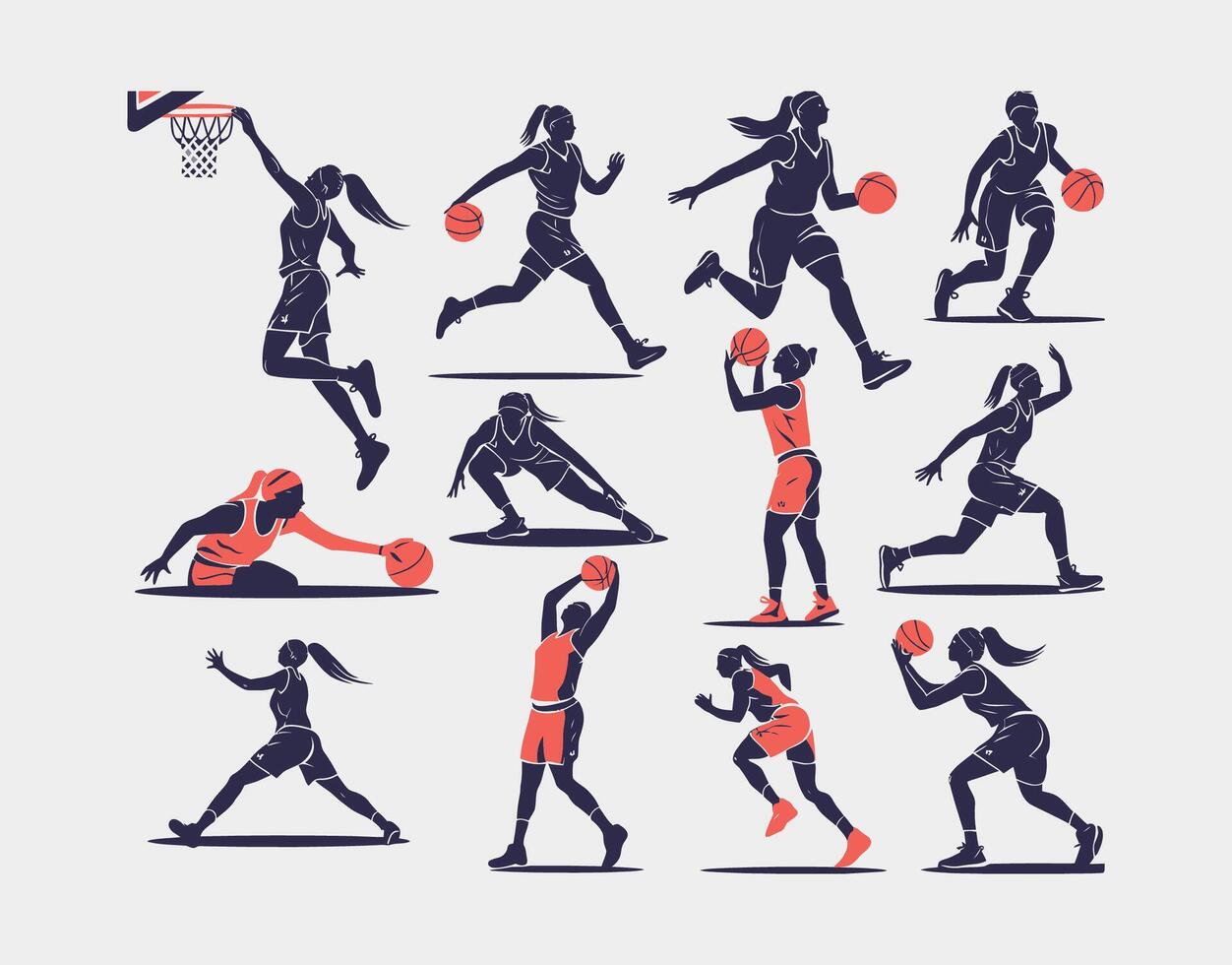 Dynamic Female Basketball Player Silhouettes vector