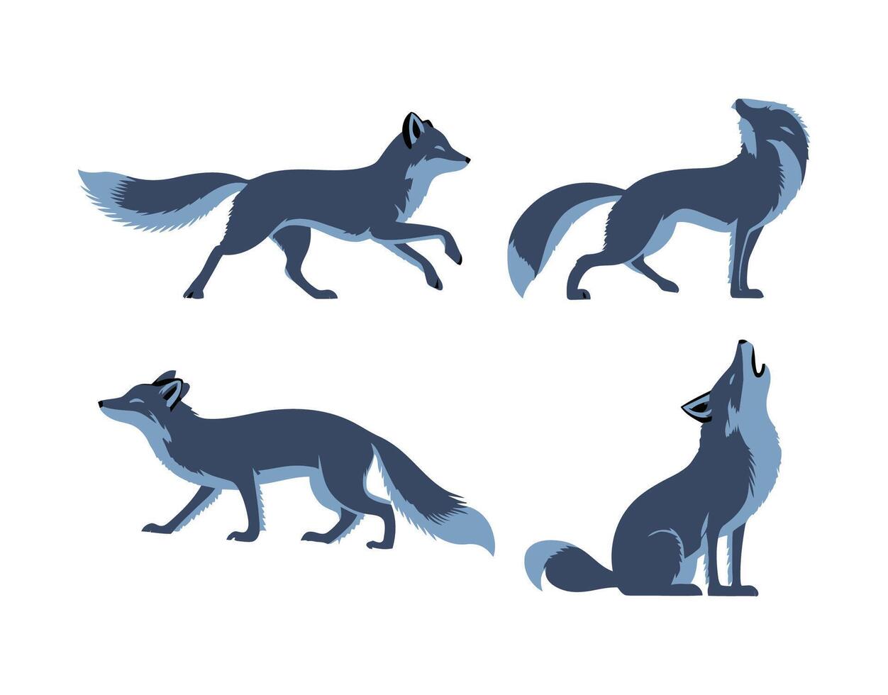 Arctic Fox Poses in Silhouette Template Set vector