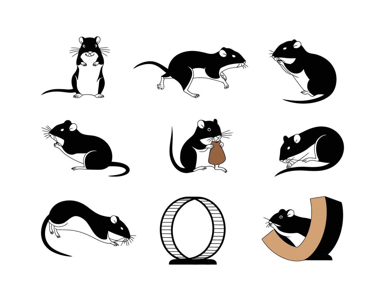 Gerbil Silhouettes in Various Fun Poses vector