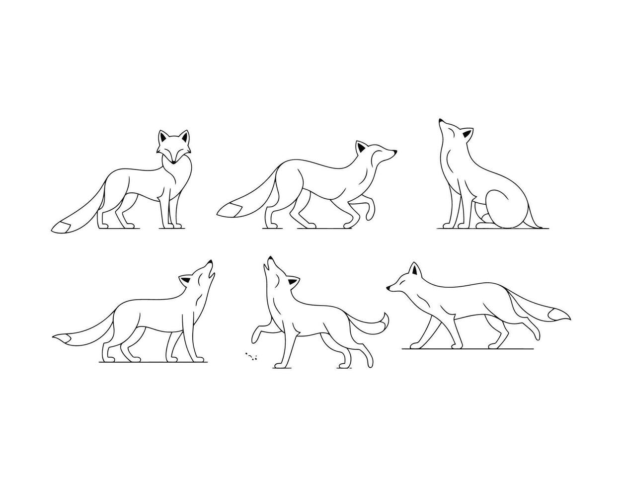 Arctic Fox Silhouette Poses Collection Template vector