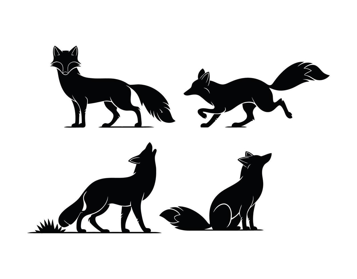 Arctic Fox Silhouette Collection on White Background vector