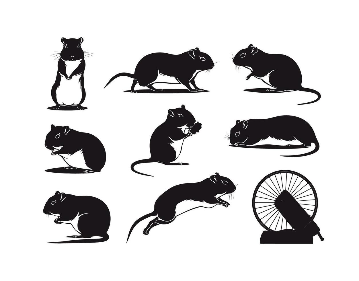 Solid Gerbil Silhouettes Collection Template vector