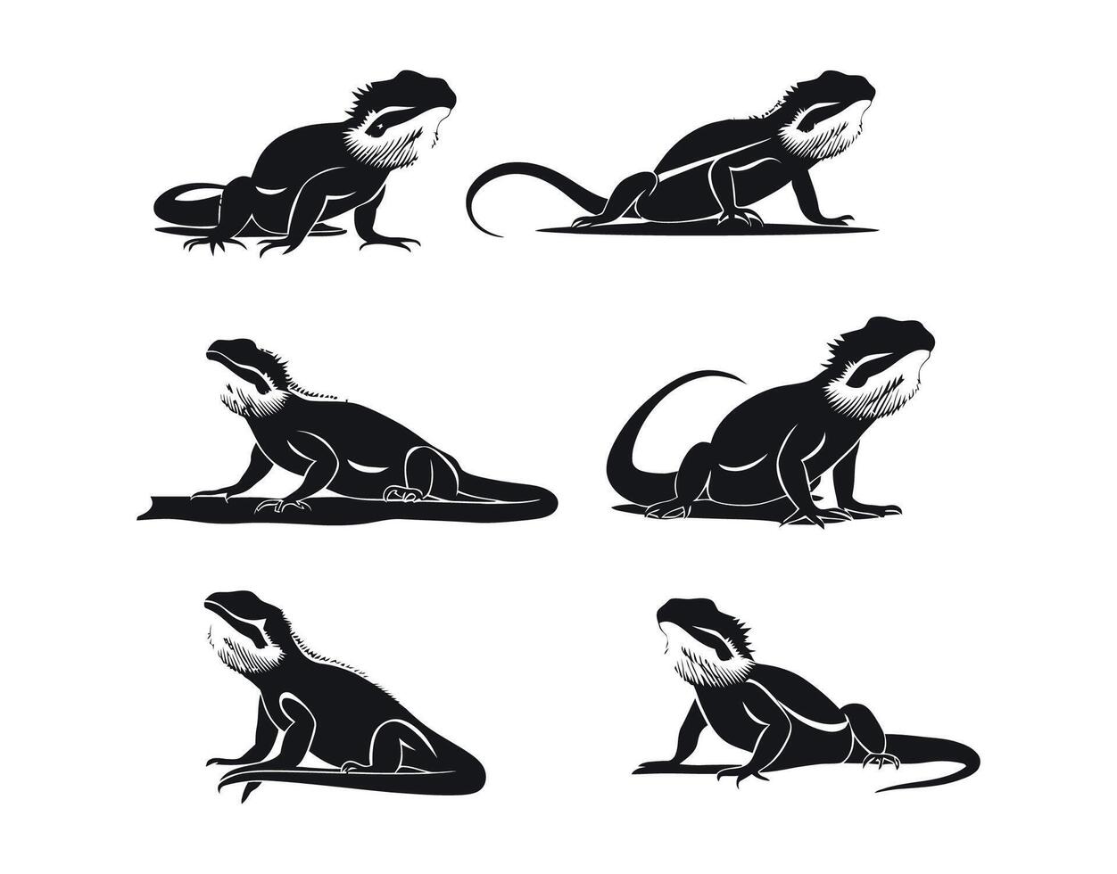 Simple Bearded Dragon Poses Silhouette Collection vector