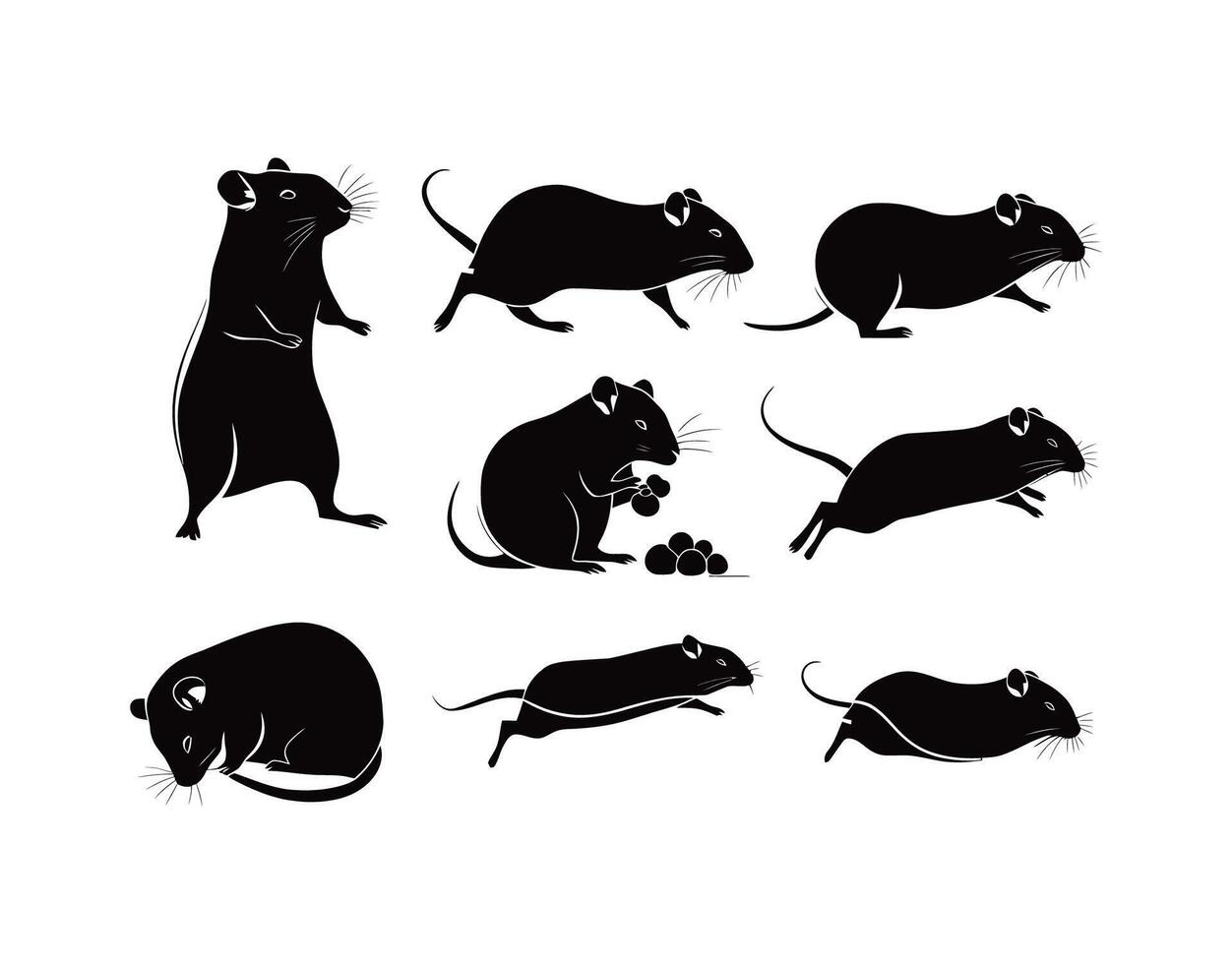 Clean Gerbil Silhouette Set Template vector