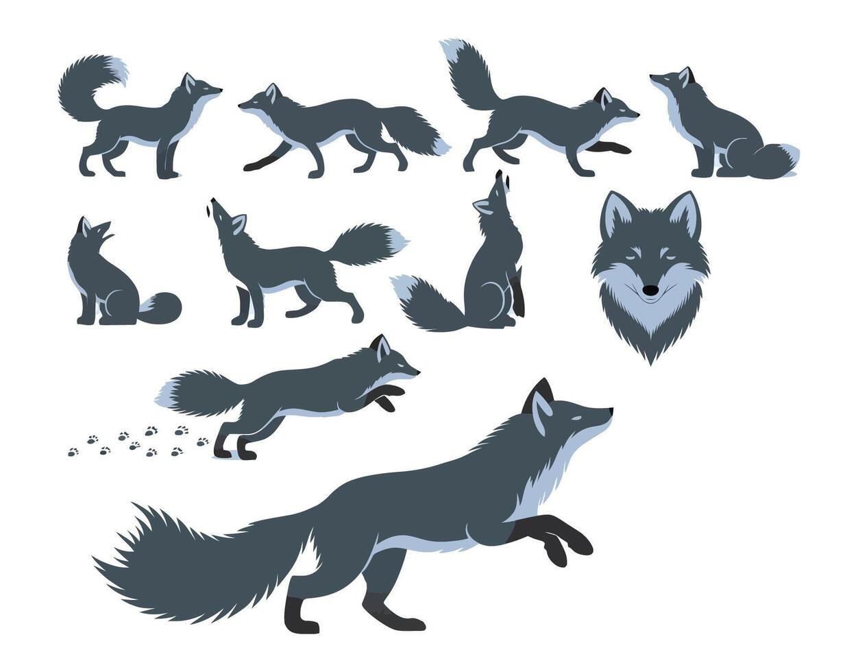 Arctic Fox Silhouette Collection vector