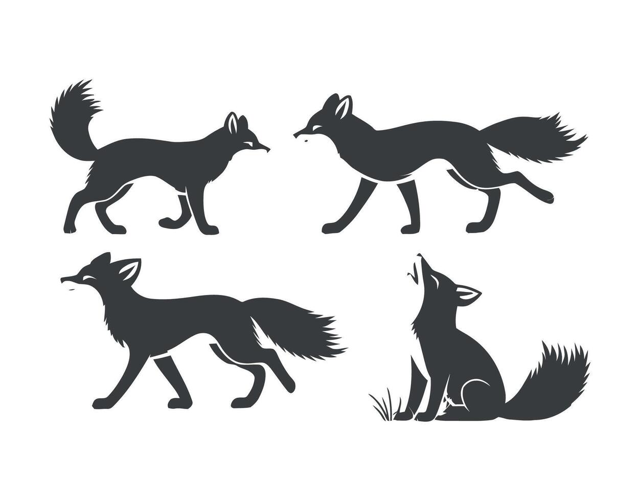 Arctic Fox Silhouettes in Graceful Poses Template vector