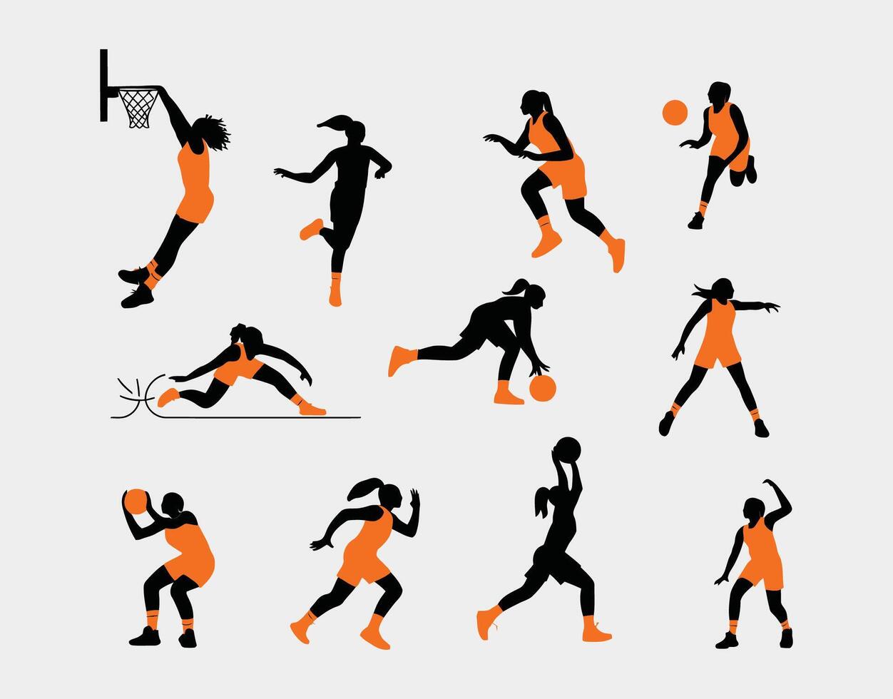 Minimalist Female Basketball Silhouettes vector