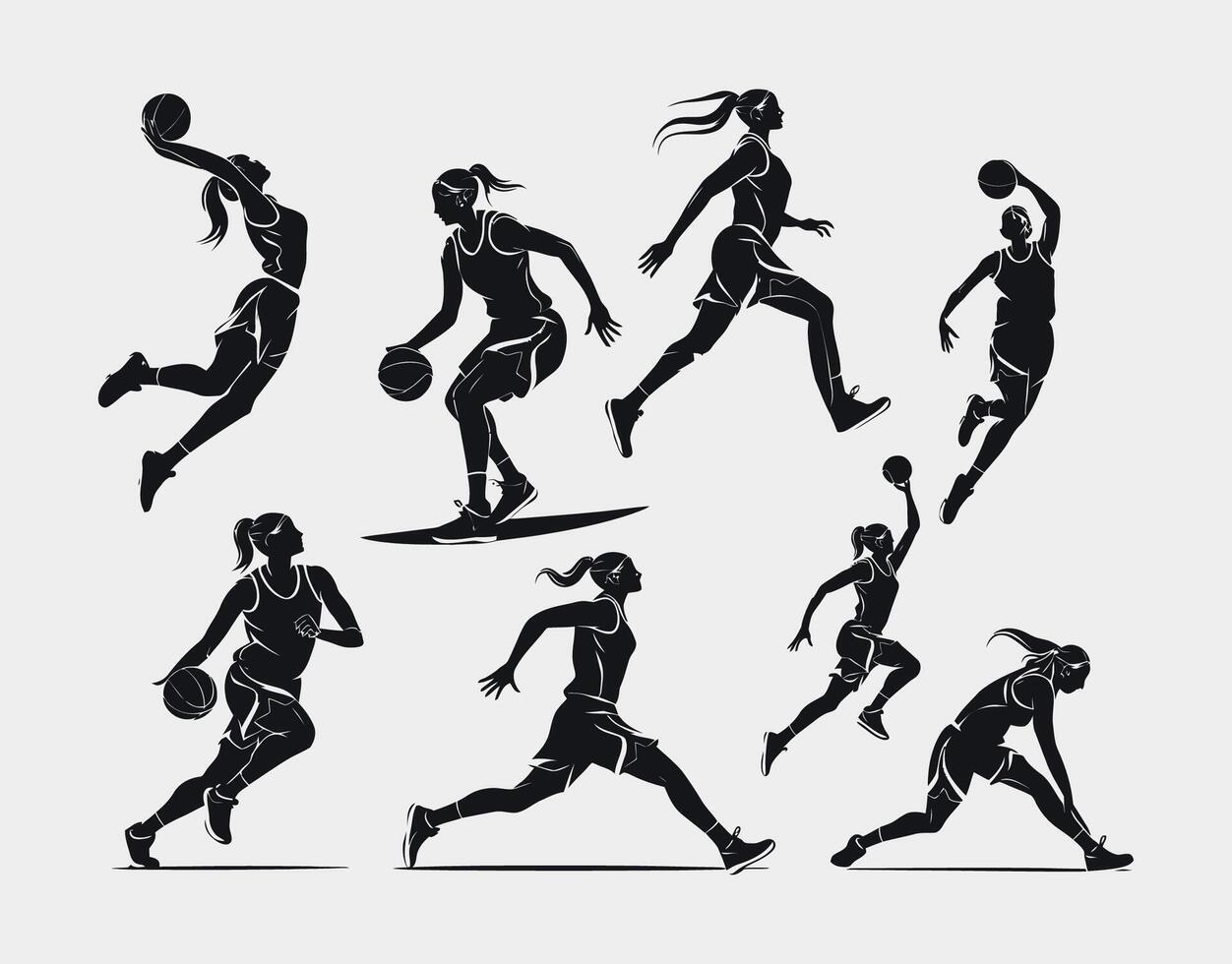 Female Basketball Layup Silhouettes vector