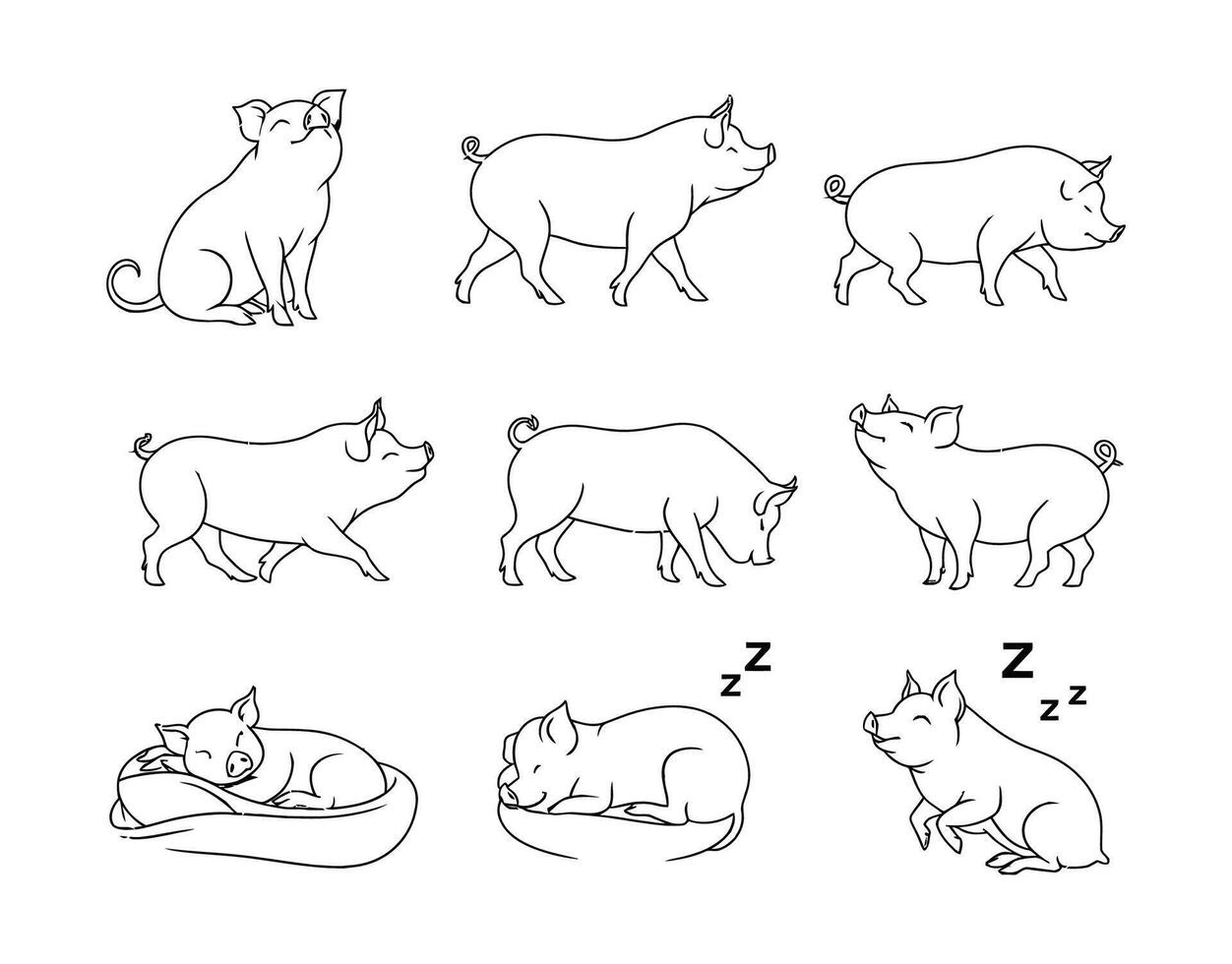 Simple Teacup Pig Silhouette Collection Template vector
