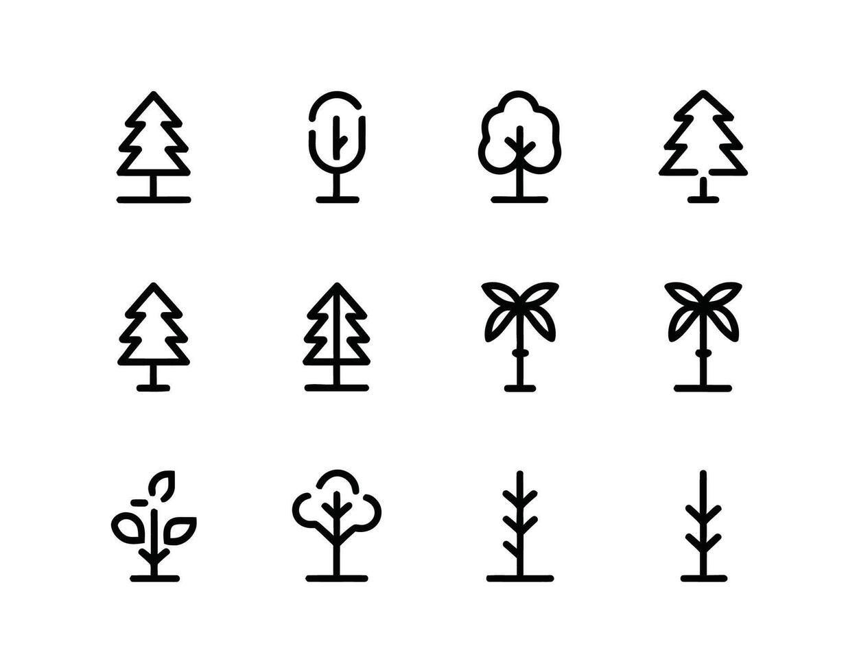 Black Outline Tree Silhouette Collection Template vector