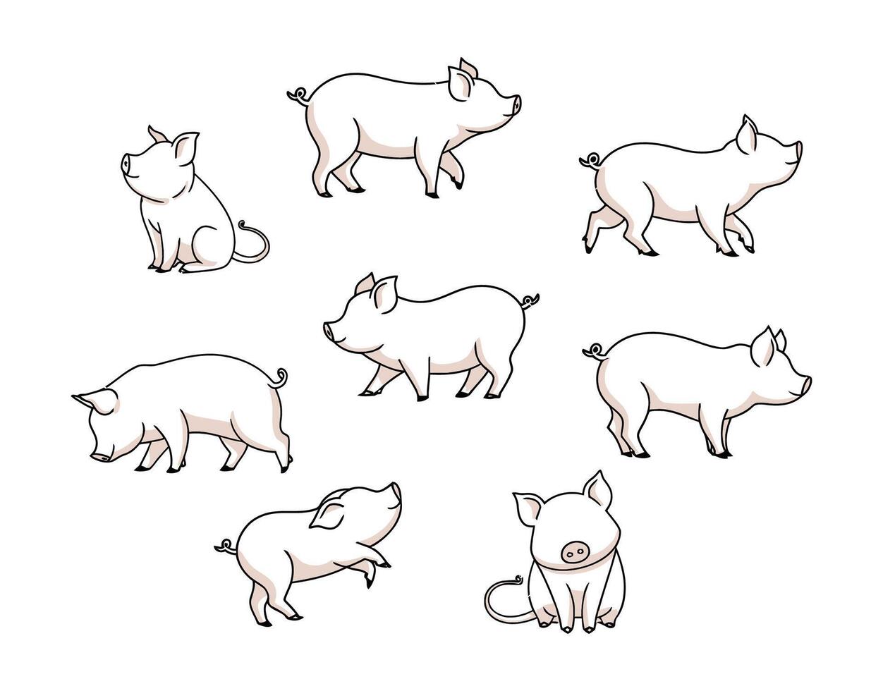 Silhouette Collection of Teacup Pigs Template vector
