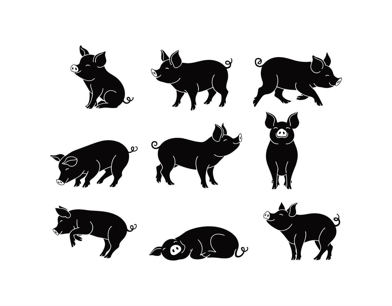 Teacup Pig Silhouettes for Design Collection vector