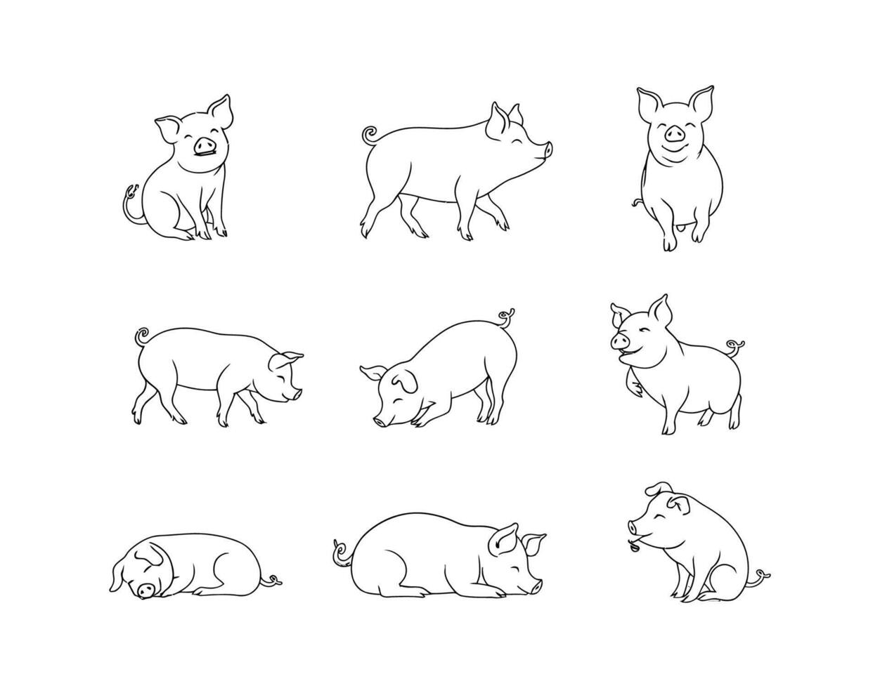 Teacup Pig Silhouettes in Various Poses Template vector