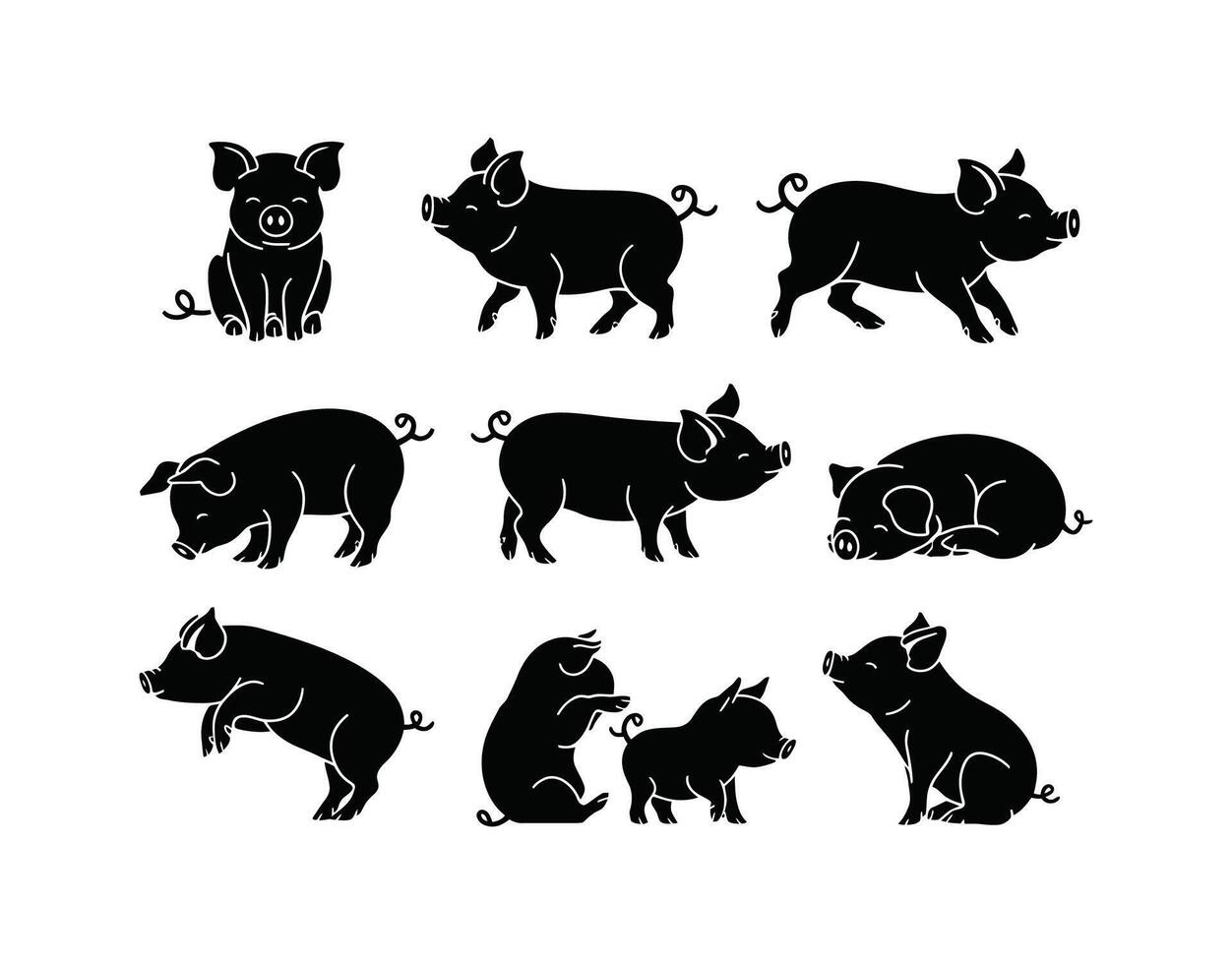 Silhouette Collection of Teacup Pigs on White Background vector