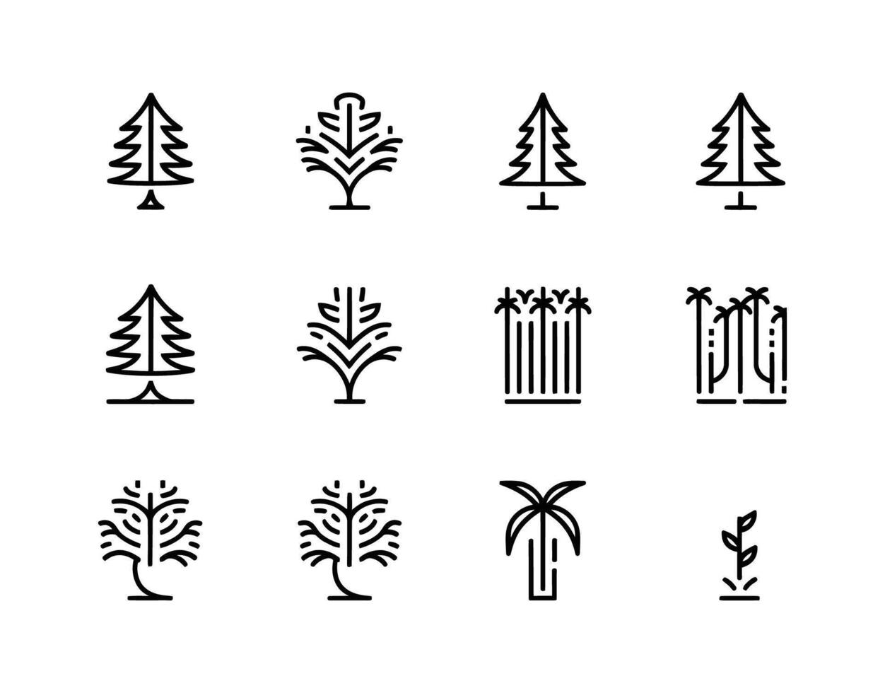 Clean Black Tree Icon Silhouette Collection Template vector