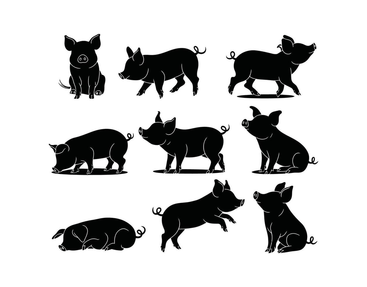 Teacup Pigs Template Silhouette Collection in Different Poses vector