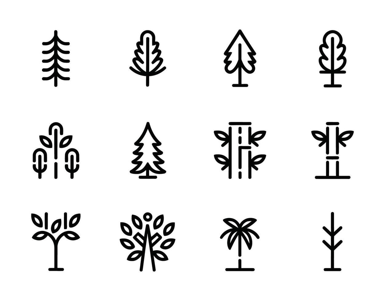 Elegant Linear Tree Silhouette Collection Template vector