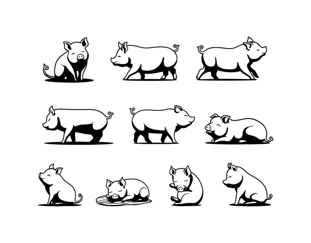 Minimalist Teacup Pig Silhouette Set vector